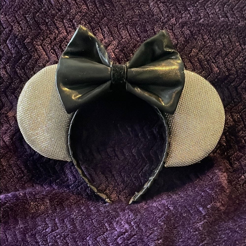 Custom homemade Black and Silver Mouse Ears Headband